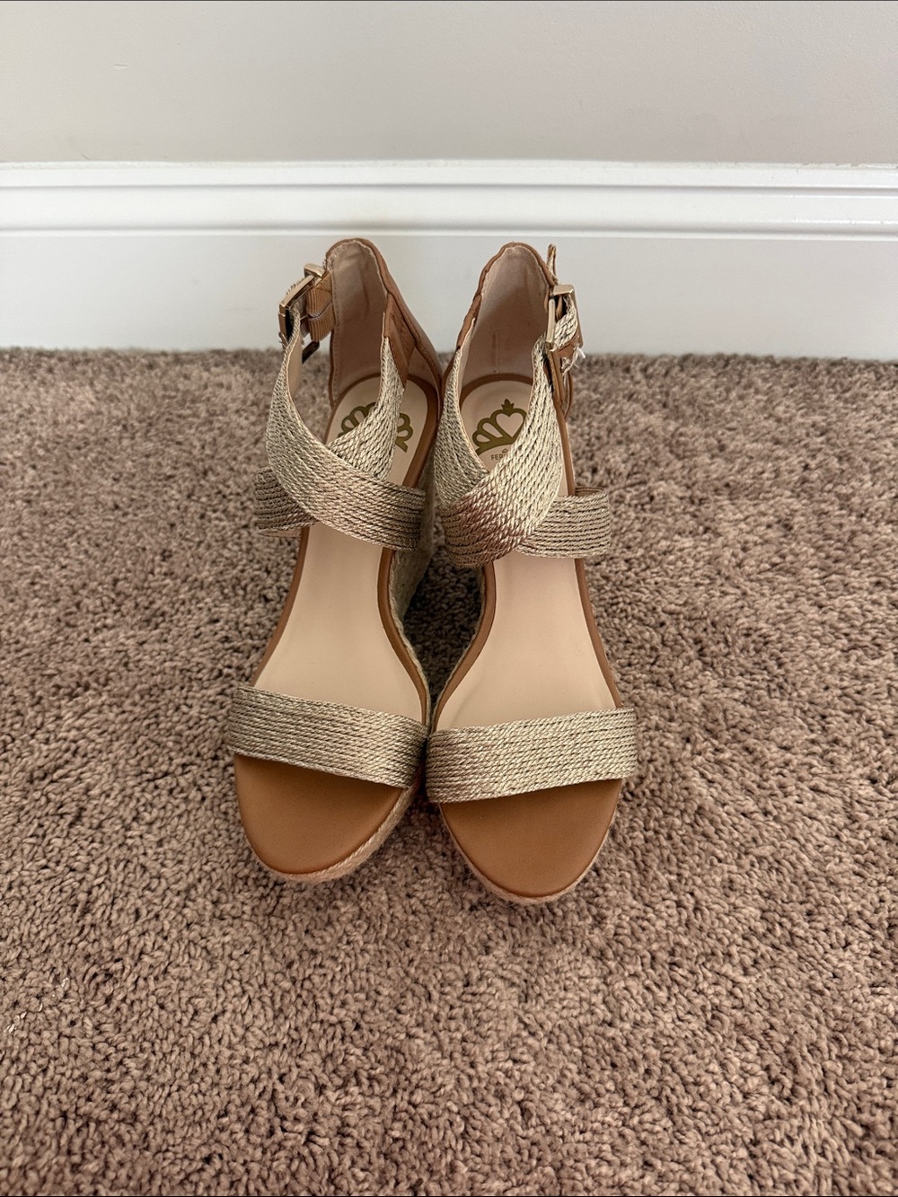 Fergalicious Gold Braided Wedge Sandals with Ankle Buckle